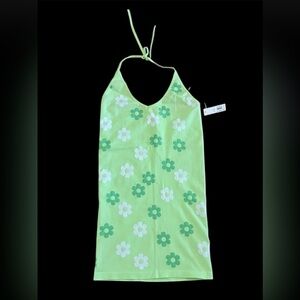New No Boundaries ribbed mini halter dress Green Floral size large 11 - 13
